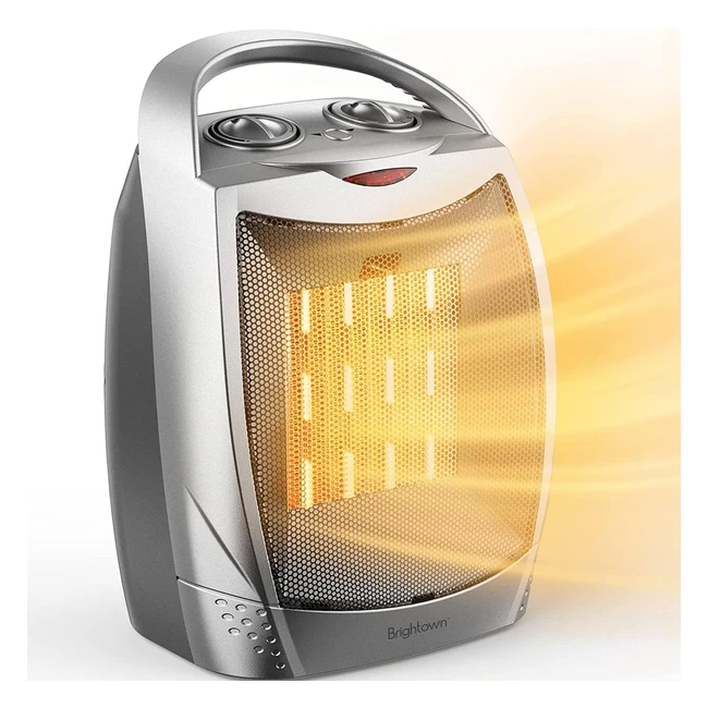 Brightown Portable Electric Space Heater 1500W - Energy Efficient Ceramic Heater with Overheat Protection, Tipover Protection, and Thermostat - Silent 3 Modes Heater for Home, Bedroom, Office