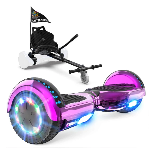 Hoverboard Geekme con Hoverkart - 65 pulgadas - Bluetooth - Luces LED - Regalo para niños, adolescentes y adultos