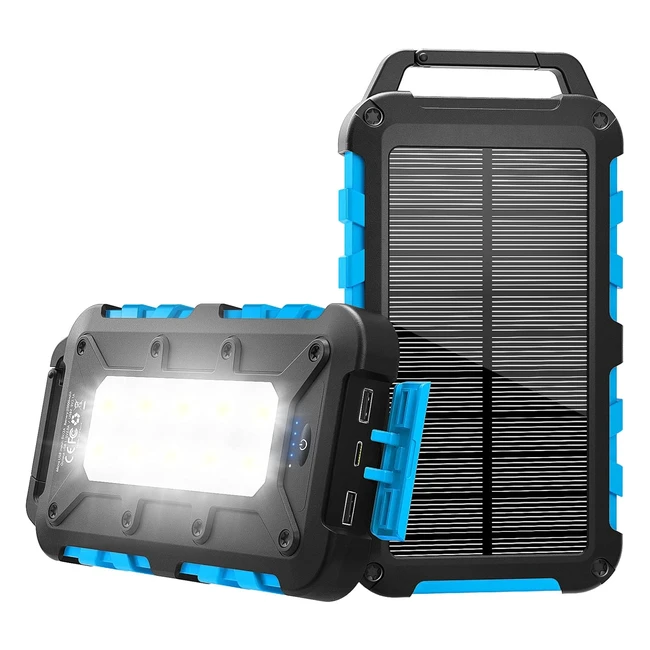 Powerbank Solare 20000mAh Caricatore Portatile USB-C Batteria Esterna Impermeabile - Blu
