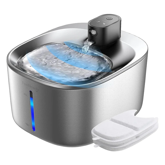 Fontaine à eau pour chat 4L en acier inoxydable - Détecteur de mouvement - Distributeur sans fil - Pompe silencieuse - 2 filtres