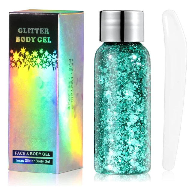 Gel de Purpurina URAQT para Maquillaje - Brillo Corporal para Cara, Cabello y Cuerpo - Festival de Maquillaje - Verde