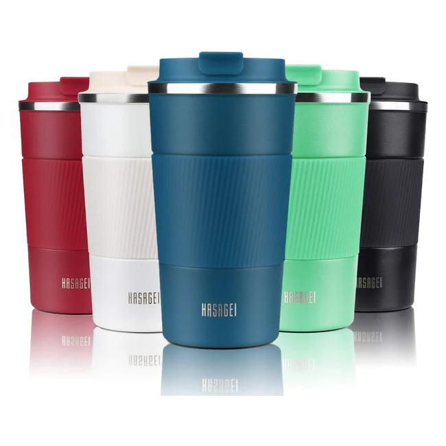 Hasagei Travel Mug - Insulated Coffee Cup with Leakproof Lid - Vacuum Insulation - Stainless Steel Bottle - Hot and Cold - 380ml - Blue