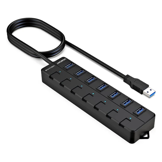 USB Hub 30Vemont 7-Port USB Multiport Splitter with LED Power Switches