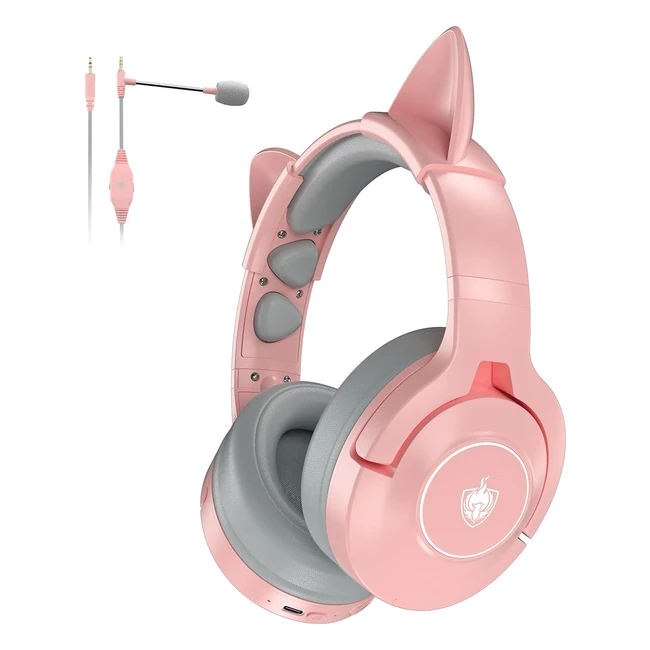 Auriculares YOTMS para PC con Cable - PS5 PS4 Switch - Micrófono - Orejas de Gato - Bluetooth - Rosa