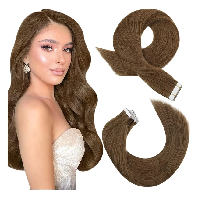 Extension Cheveux Naturel Adhésif Marron - Bande Adhesive Cheveux Châtain 30 cm - Couleur 8