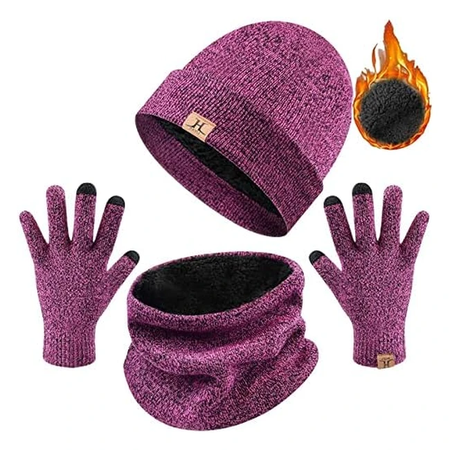 Warm Winter Hat Scarf and Gloves Set - Unisex, Thermal, Touchscreen - umipubo