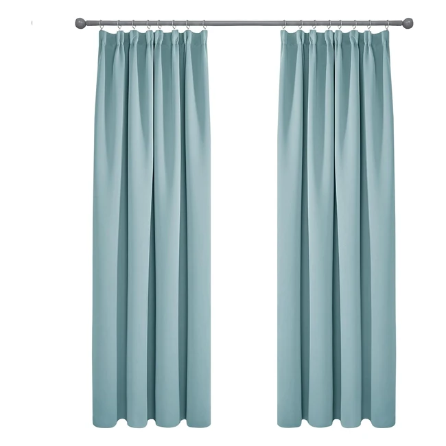Deconovo Super Soft Thermal Insulated Pencil Pleat Curtains - Blackout Curtains for Living Room - 90x90 - Sky Blue - 2 Panels