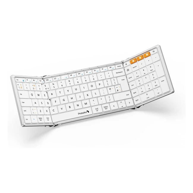 Foldable Keyboard - Protoarc XK01 - Fullsize Portable Bluetooth Keyboard - Sync Up to 3 Devices - White Silver