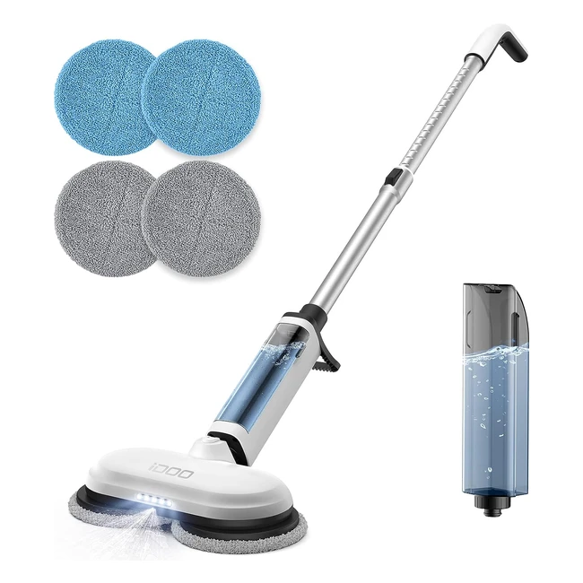 Idoo Lucidatrice Pavimenti Duri Senza Fili - Mocio Elettrico Ricaricabile - Faro LED - Spray a Un Pulsante - Legno Piastrelle Vinile Laminato Marmo