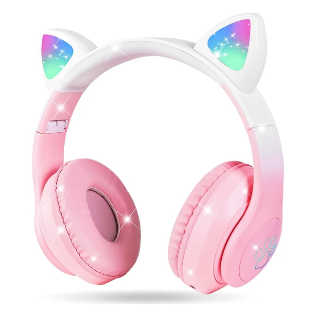 Casque audio Bluetooth pour enfants Axfee, sans fil, avec microphone HD, lumières LED, volume limité 105db, son stéréo, rose