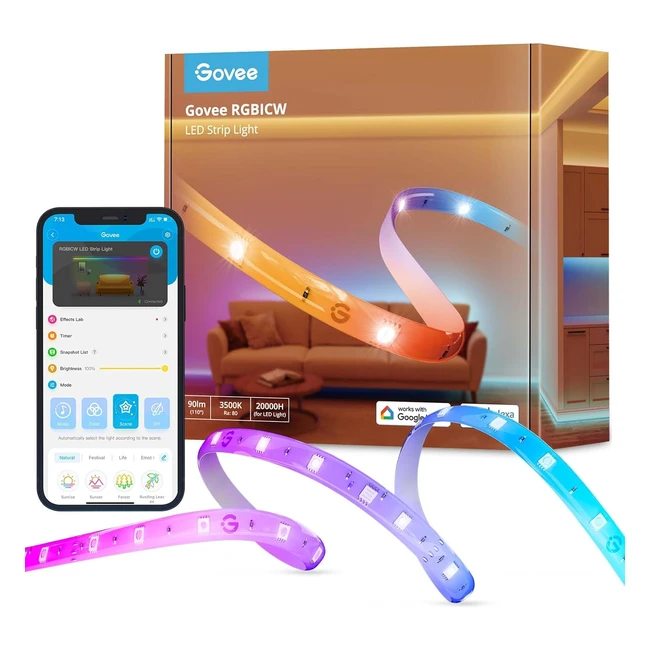 Govee RGBICW 20m LED Lights for Bedroom | Warm White | Smart WiFi | Alexa & Google Assistant | DIY Multicolour | Music Sync