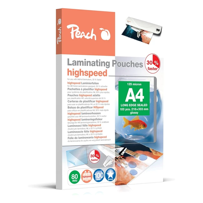 Plastifieuse rapide Peach PP58022 - Lot de 100 - A4 80 microns
