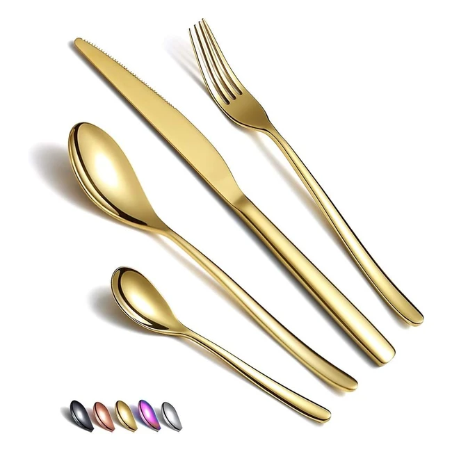 Set Posate Oro 24 Pezzi - Coltelli, Forchette, Cucchiai - Acciaio Inossidabile - Eleganti e Resistenti