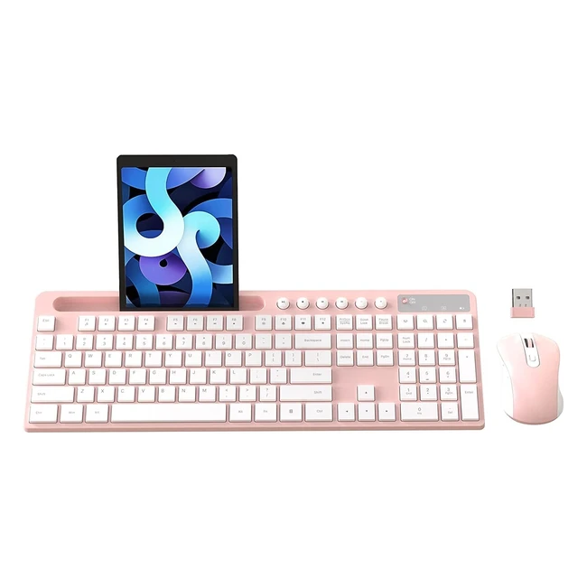 Wireless Keyboard and Mouse Combo - 2.4G Silent Mouse - Compatible with MacBook Windows - Pink