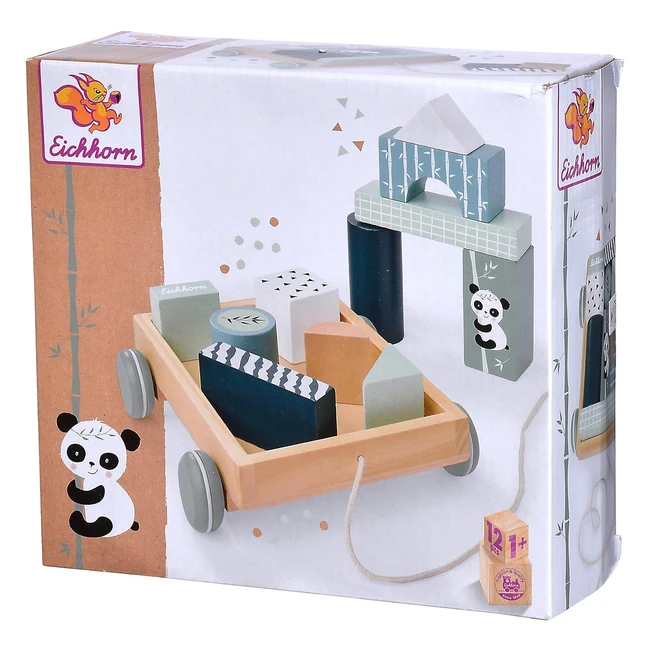 Chariot de chantier Eichhorn 100003800 - Motif panda - Jouet à tirer et de construction - Qualité supérieure