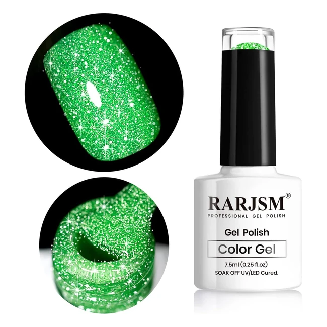 RARJSM Neon Gel Nail Polish - Green Glitter - Sparkly Shiny - 75ml - UV/LED Curing - Soak Off - Home DIY Manicure