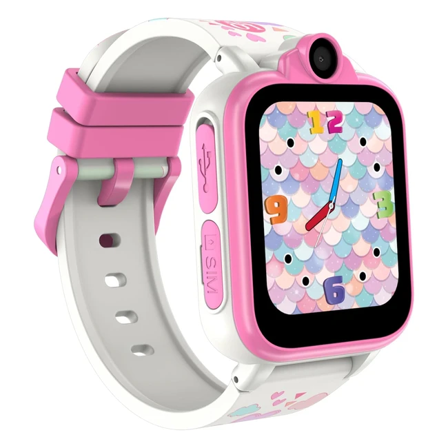 Montre Connectée Appel pour Enfants avec Caméra SOS, Musique, Carte SD Intégrée, SIM 2G, 18 Jeux de Puzzle - Rose