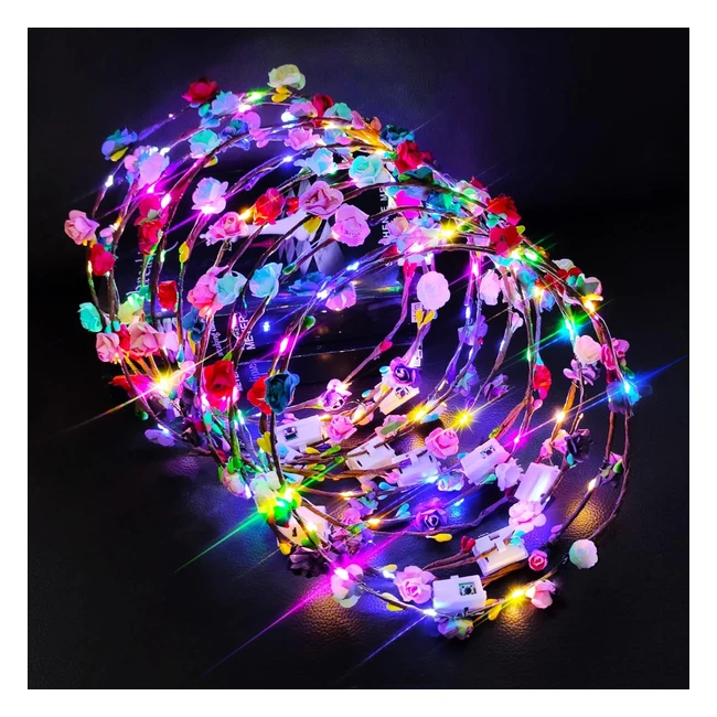 12 Diademas LED Intermitentes de Flores - Fiesta Halloween Navidad Boda - Mujere