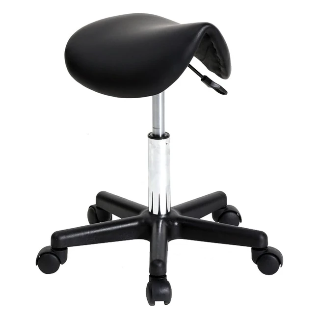 Tabouret de bureau professionnel avec roulettes et rotation 360° - Hauteur réglable - Idéal pour salon de massage, cuisine, bureau, clinique, pub, couture, peintre - Noir