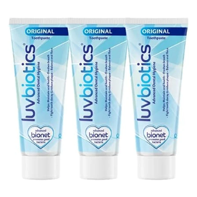 Luvbiotics Original Toothpaste with Probiotics - Promotes Good Bacteria, Fresh Breath, Healthy Gums - 75ml Tube (Pack of 3)