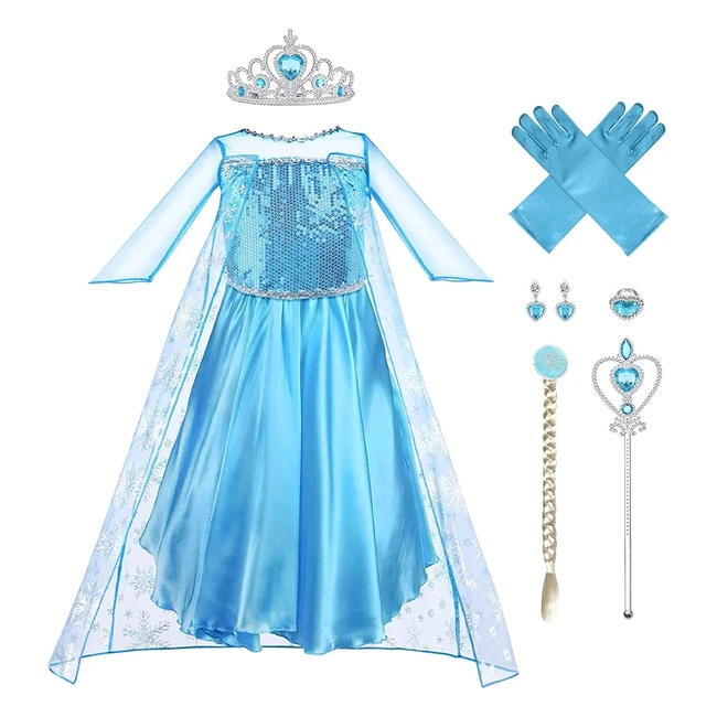 Vicloon Elsa Costume Ragazze Principessa - Set Completo con Corona e Bacchetta - Halloween