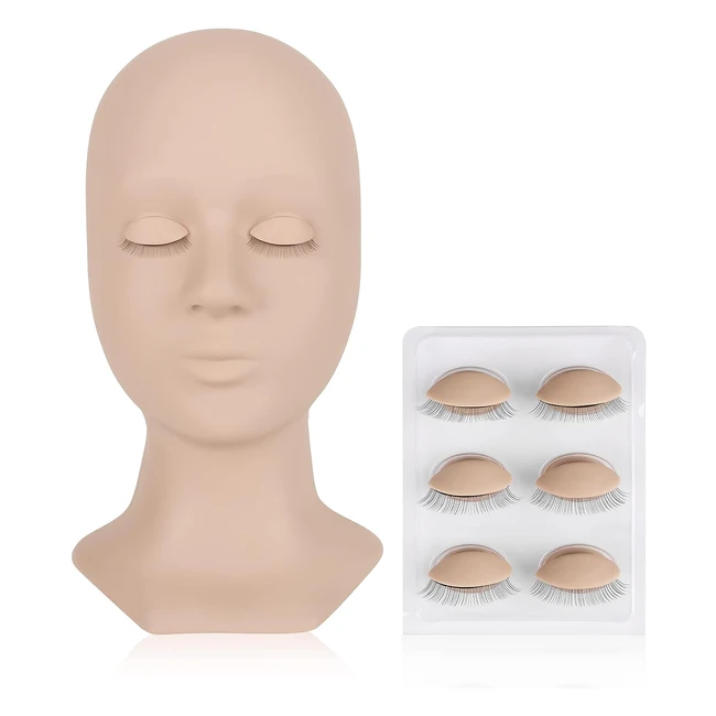 LashView Lash Mannequin Head - Practice with Replaced Eyelids - SoftTouch Rubber - Natural Skin Color