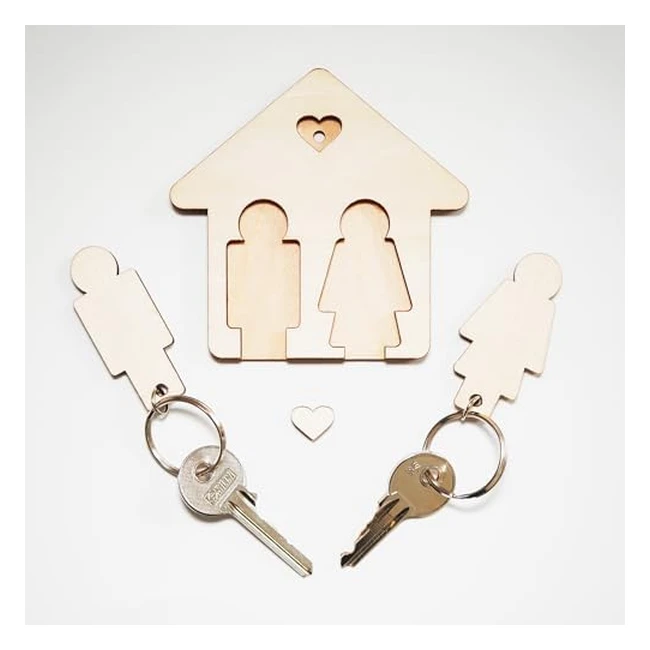 LAC 2 Wooden Couples Keyrings in Key Holder - Perfect Housewarming Gift