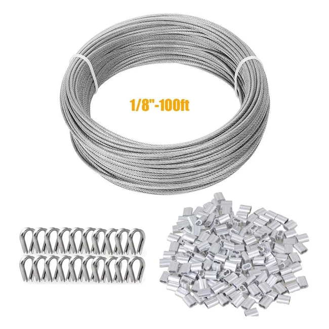 Câble en acier inoxydable 304 revêtu 3mm - Kit complet avec manchons de sertissage et cosses - Idéal pour garde-corps, corde à linge et plantes grimpantes