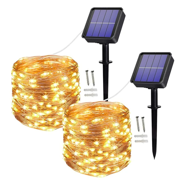 augone 2 pack solar string lights 100 led 10m32ft 8 modes waterproof outdoorindoor garden lights