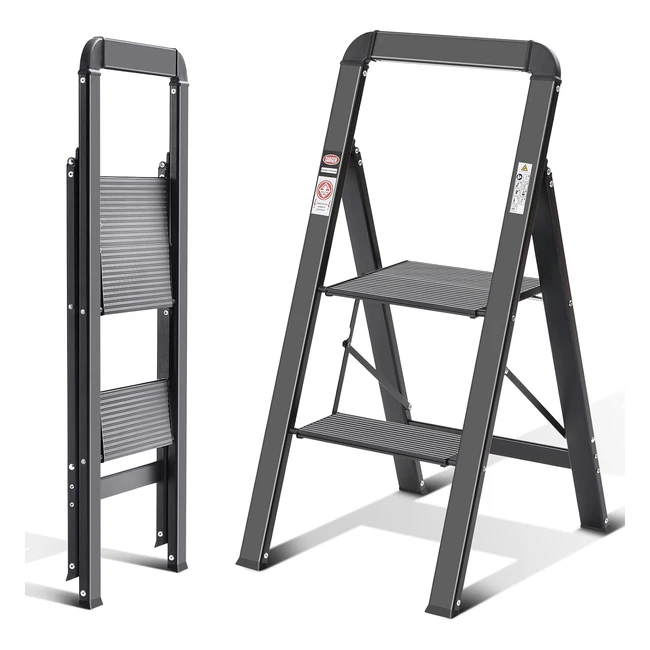 Kingrack 2 Step Ladder with Handrail, Nonslip Household Ladder, Lightweight & Portable, Maximum Load 150 kg
