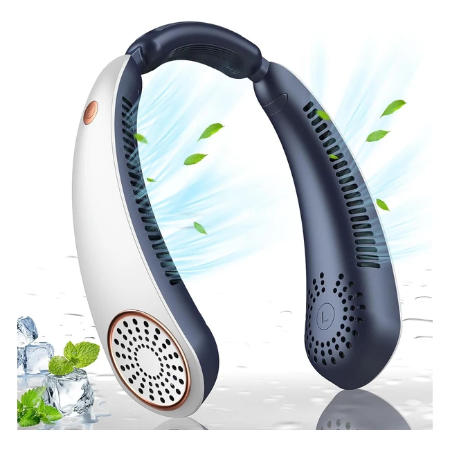 Dovecina Ventilateur de Cou Portable Silencieux - Batterie 5200mAh - Vent Fort - 3 Vitesses - Bureau Domicile Voyage - Cadeau pour Parents - Bleu Blanc