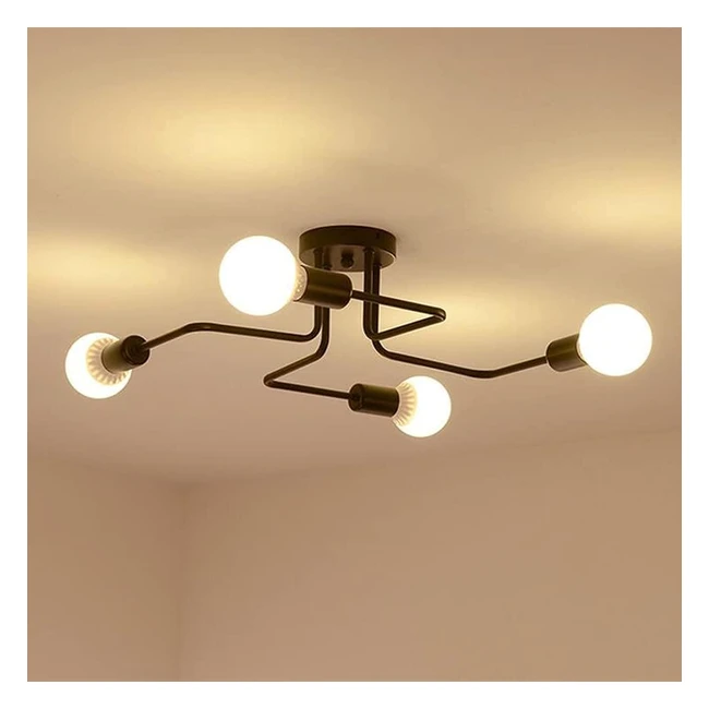Plafonnier industriel 4 lumières noir moderne - Lustre en métal E27
