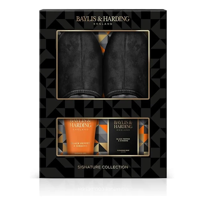 Baylis Harding Black Pepper Ginseng Men's Luxury Slipper Gift Set - Vegan Friendly