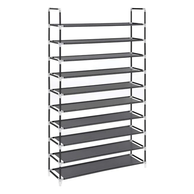 Songmics Schuhregal mit 10 Ebenen - Platz für 50 Paar Schuhe - Schwarz