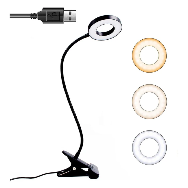 Jaragar Clip On Light - 48 LED USB Desk Light with 3 Color Modes & 10 Brightness - Eye Caring, 360 Flexible Gooseneck Clamp Reading Lamp