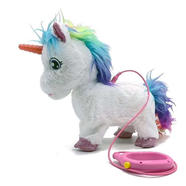 Jouet Licorne Yuhung avec Laisse - Marche, Hochement, Aboie et Remue la Queue - Peluche Interactive - Cadeau Fille 3-6 ans