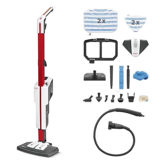 Polti Vaporetto SV650_Style - Scopa a Vapore con Pulitore Portatile Integrato - Extra Vapore - 19 Accessori - Parking Verticale - Rosso