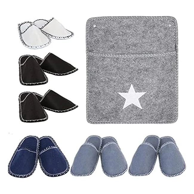 Chaussons de voyage en feutre Arlopu - 6 paires, antidérapants, unisexes