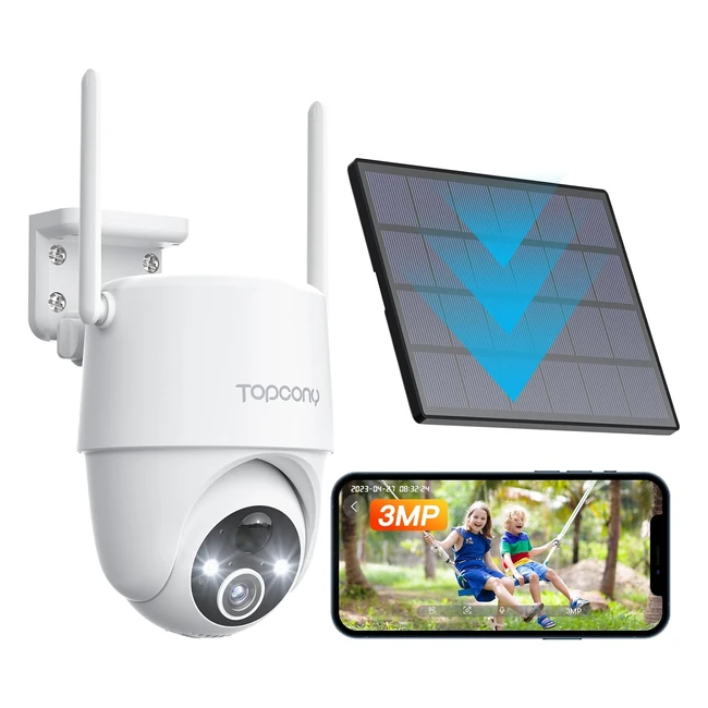 Topcony 2K 360 Solar Security Camera - Wireless Outdoor Battery PTZ - AI Motion Detection - Color Night Vision