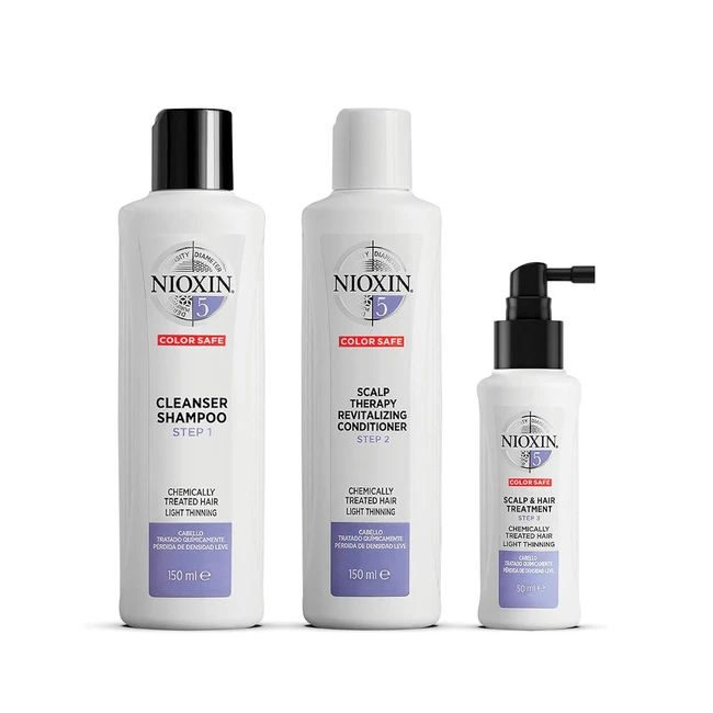 Nioxin System 5 Starter Set - Shampoo, Conditioner und Kopfhautserum für chemisch behandeltes, leicht ausdünnendes Haar - gegen Haarausfall durch Haarbruch und Haarverdickung