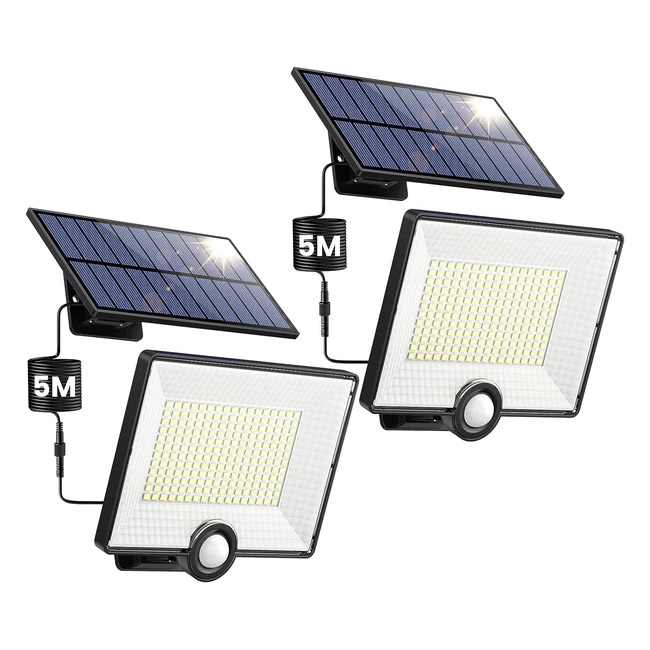 Solar Lights Outdoor 2 Pack 204 LED 3 Modes - Motion Sensor, Waterproof