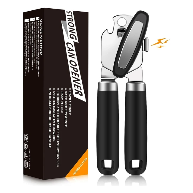 Effortlessly Open Cans with Ogima Manual Can Opener - Smooth Edges, Comfortable Grip - Arthritis & Weak Hands - Black