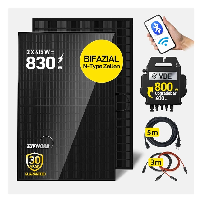 Balkonkraftwerk 830W/800W mit 2x415W bifazialer Glas-Glas Solarmodule