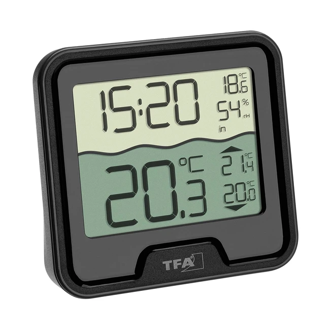 TFA Dostmann 303066 Marbella kabelloses Schwimmbadthermometer schwarz - Wasserthermometer mit Funkuhr