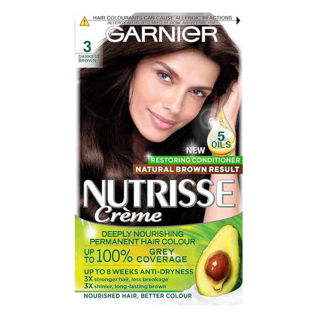 Garnier Nutrisse Hair Dye - Natural-Looking Color Result - All Hair Types - 3 Darkest Brown