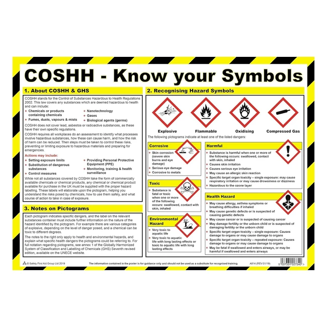 Safety First Aid COSHH Know Your Symbols Poster - A3 Laminated