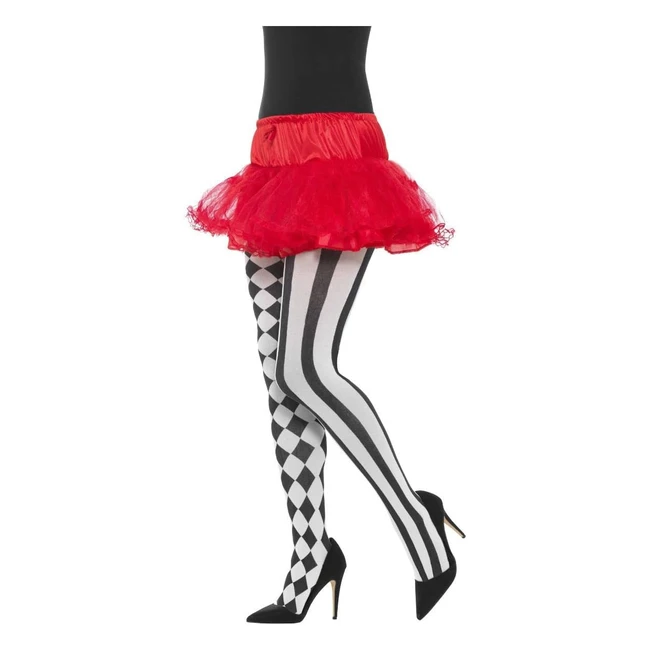 Harlequin Tights - White/Black, One Size, Elasticated Waist