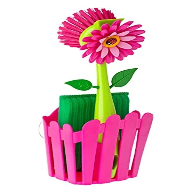 Set Fregador Vigar Flower Power - Cepillo y Estropajo - Color Magenta - Dimensio