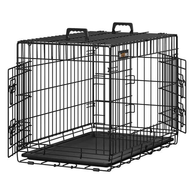 Feandrea Dog Crate Foldable 775cm Long 2 Doors M Black PPD30H - Safe Comfortabl