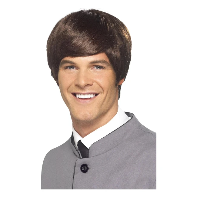 Smiffys Herren 60er Jahre Perücke Braun 43234 - Echtes 60er Look - Karneval Halloween Party